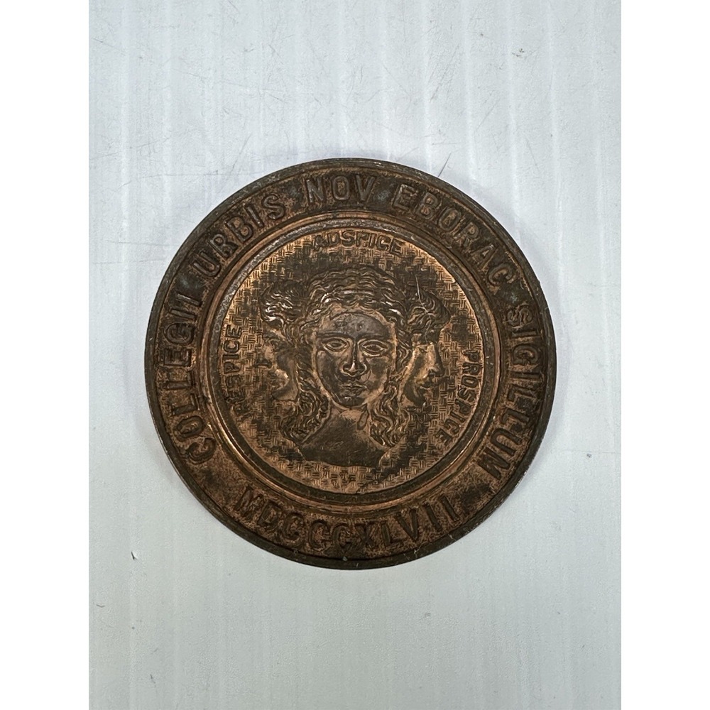 Vintage New York College Copper COLLEGII URBIS NOV EBORAC SIGILLUM MDCCCXLVII
